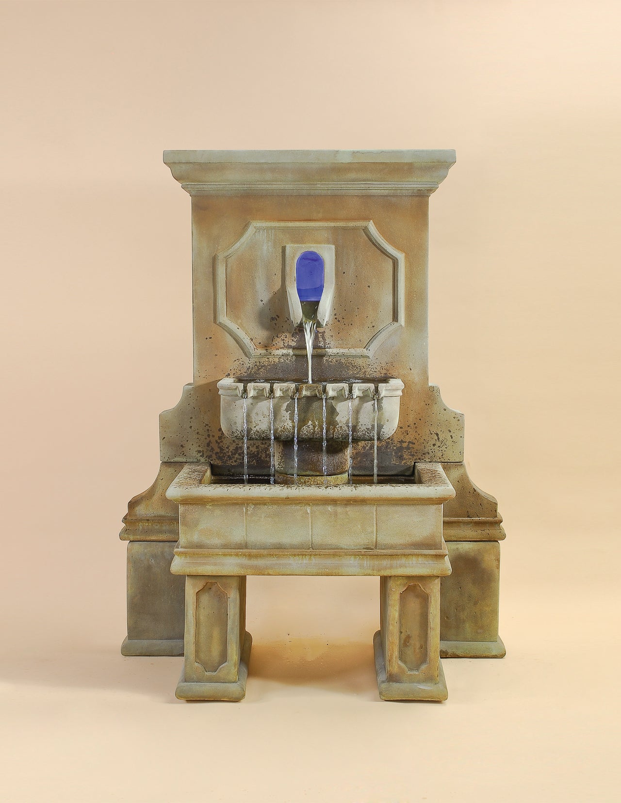 Savonna Wall Outdoor Cast Stone Garden Fountain with Legs – Classical Lionhead Spillover Elegance