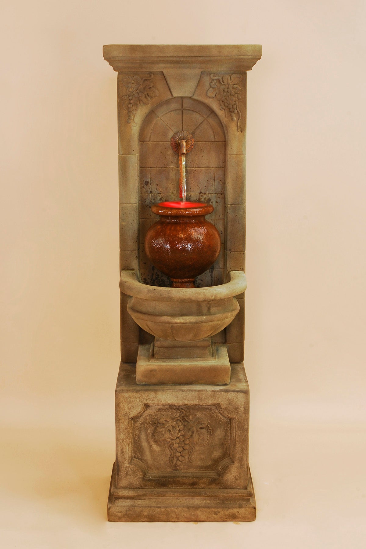 St. Helena Urn Wall Fountain – Outdoor Cast Stone Garden Fountain for Rustic Iron Spout