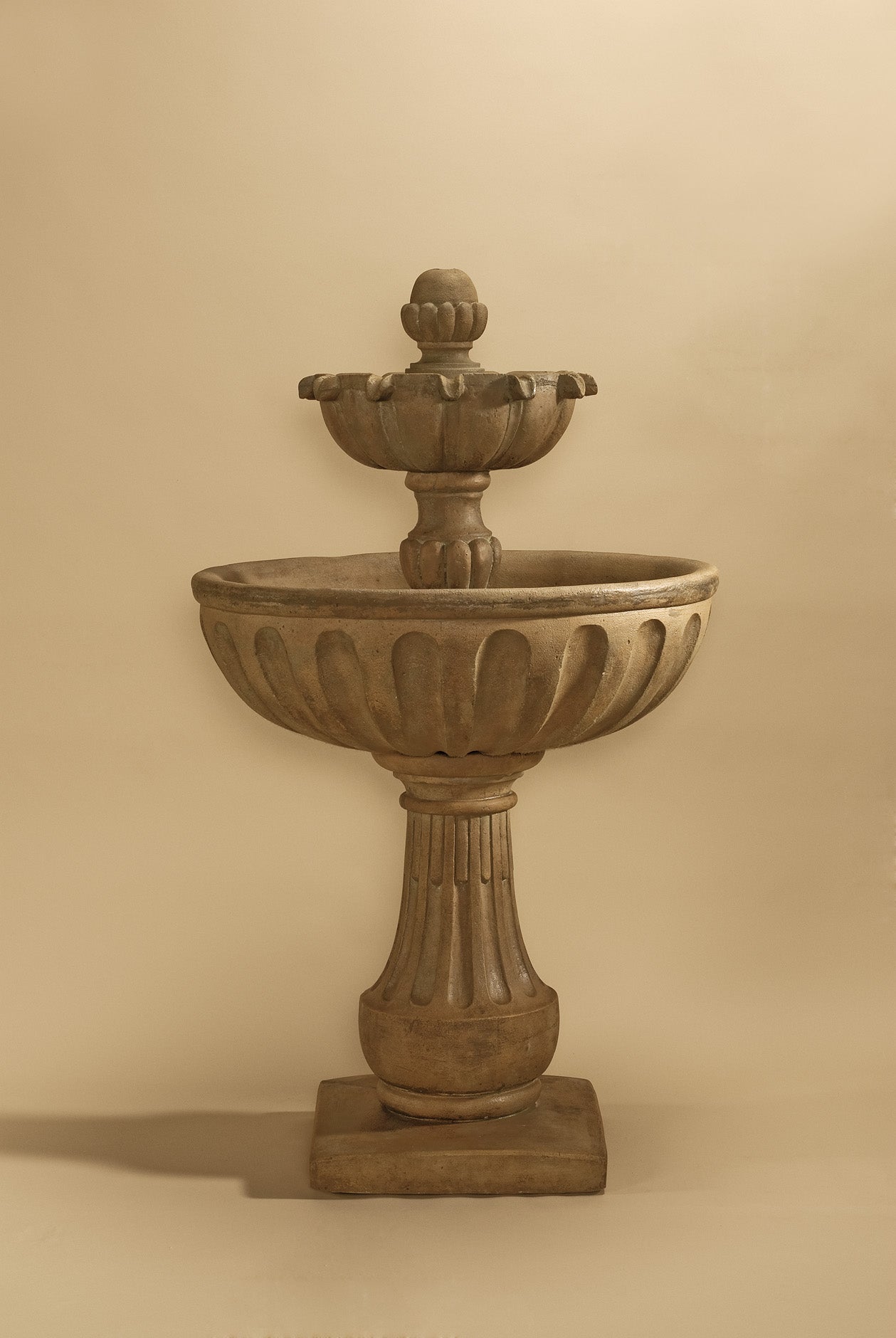 Valeria Two Tier Outdoor Cast Stone Garden Fountain – Classic Elegance with Gadroon Detail