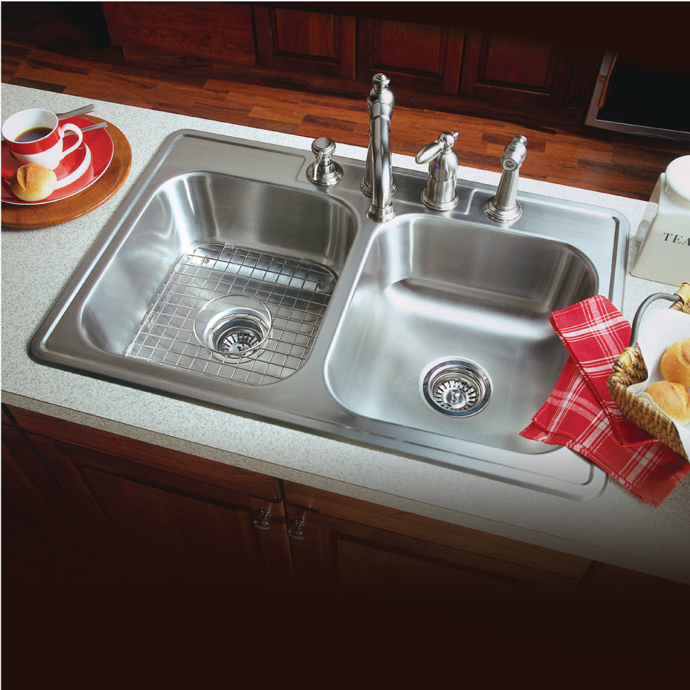 Houzer Glowtone 33" Stainless Steel Drop-in Topmount 50/50 Double Bowl Deep Kitchen Sink
