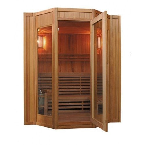 SunRay Tiburon 4-Person Indoor Traditional Sauna Double Bench with 6kW Harvia Heater