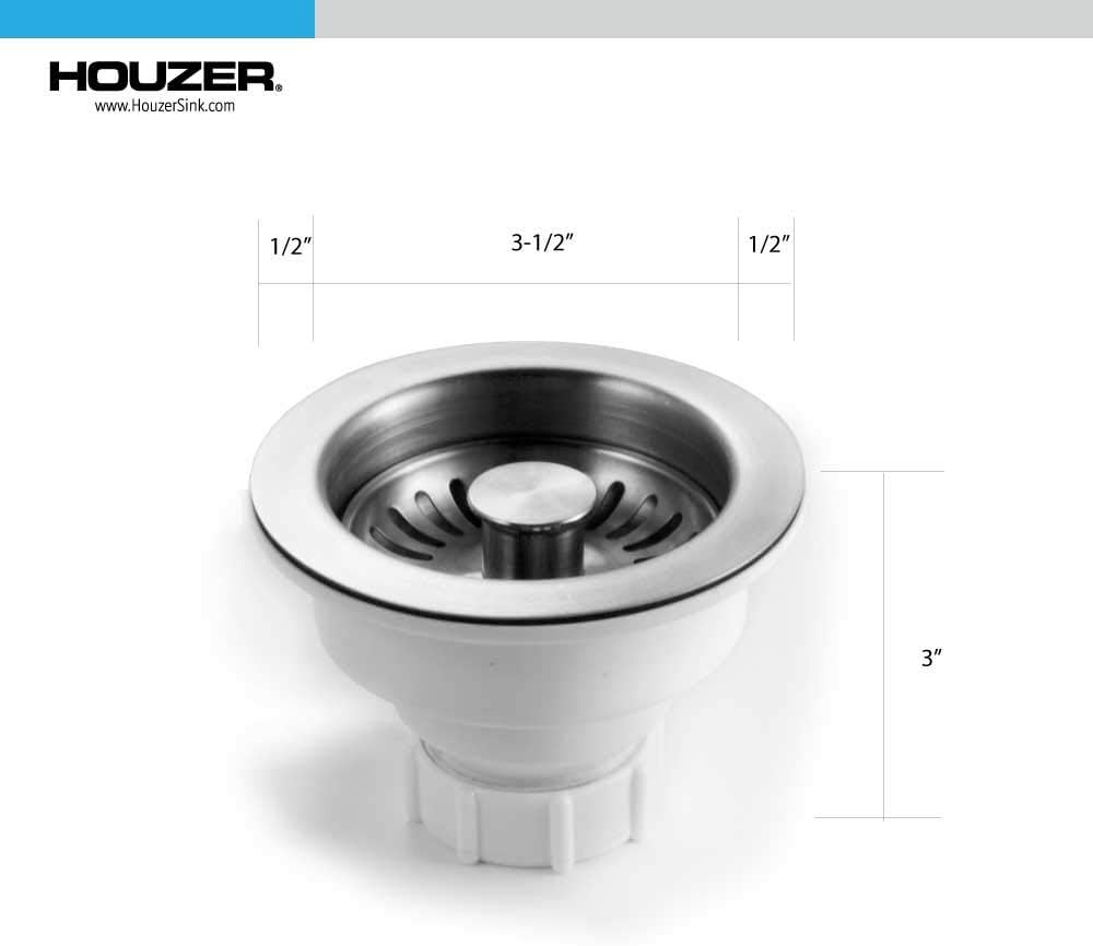 Houzer Stainless Steel 3-1/2" Pop-Up Basket Strainer with Full Drain Assembly
