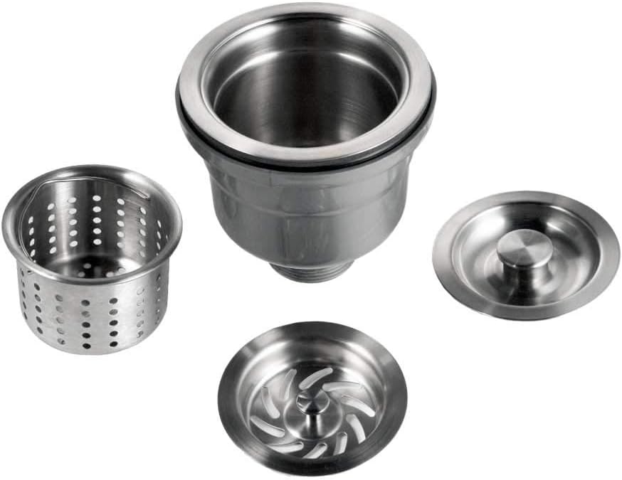 Houzer Stainless Steel 3-1/2" Deep Cup Basket Strainer with Full Drain Assembly