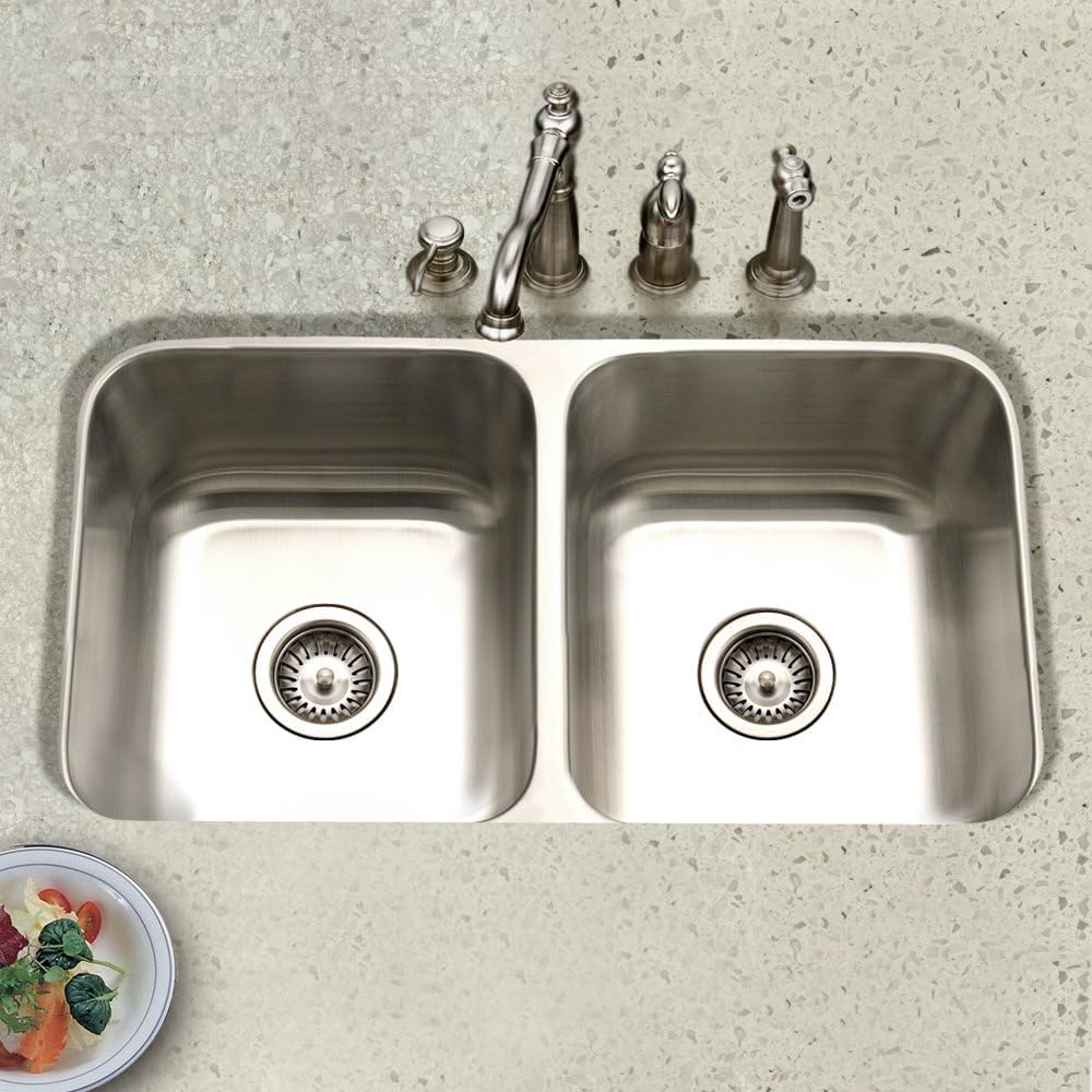 Houzer Eston 31 inch Stainless Steel Undermount 50/50 Double Bowl Kitchen Sink