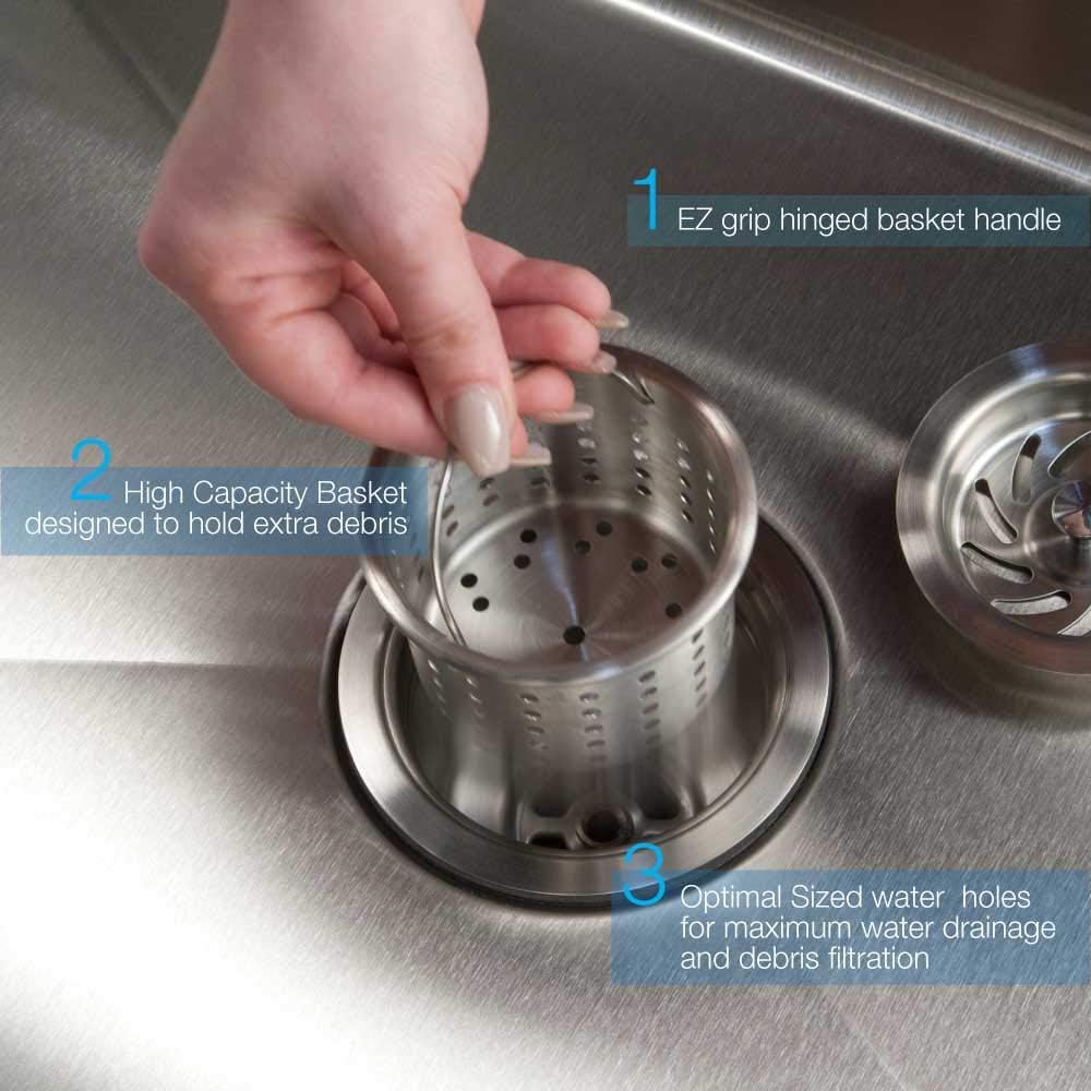 Houzer Stainless Steel 3-1/2" Deep Cup Basket Strainer with Full Drain Assembly