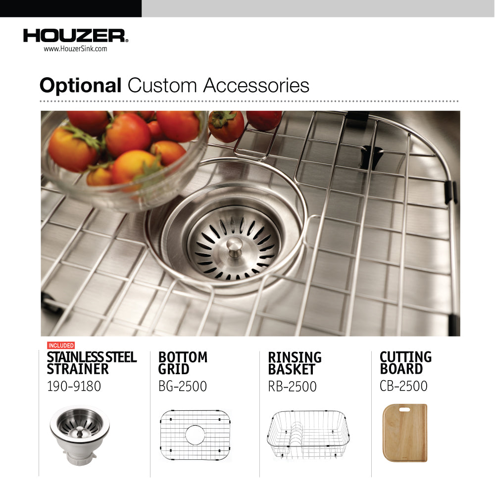 Houzer Medallion 23 inch Stainless Steel Undermount 9 inch Deep Single Bowl Kitchen Sink, Nested 20-Pack