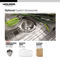 Thumbnail for Houzer Medallion Designer 32 inch Stainless Steel Undermount Offset Single Bowl Kitchen Sink with Strainer