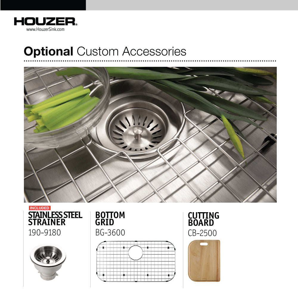 Houzer Medallion 31 inch Stainless Steel Undermount Single Bowl Kitchen Sink, Nested 20-Pack