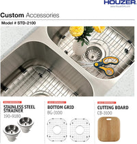 Thumbnail for Houzer Eston 31 inch Stainless Steel Undermount 50/50 Double Bowl Kitchen Sink