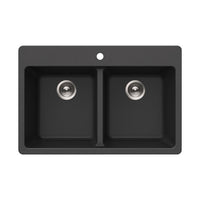 Thumbnail for Houzer Quartztone 33 inch Granite Composite Drop-in Topmount 50/50 Double Bowl Kitchen Sink
