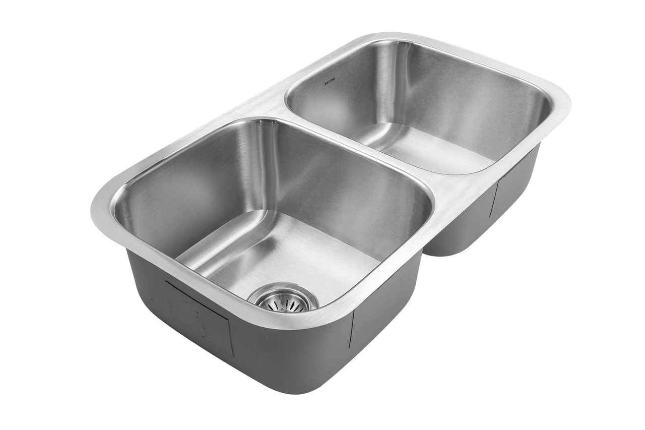 Houzer Eston 31 inch Stainless Steel Undermount 50/50 Double Bowl Kitchen Sink with Strainer & Bottom Grid