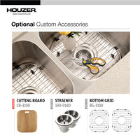 Thumbnail for Houzer Belleo 32 inch Stainless Steel Drop-in Topmount 50/50 Double Bowl Kitchen Sink with Strainers & Grids
