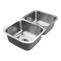 Thumbnail for Houzer Belleo 32 inch Stainless Steel Drop-in Topmount 50/50 Double Bowl Kitchen Sink with Strainers & Grids