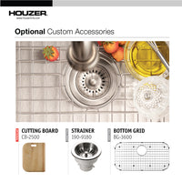 Thumbnail for Houzer Belleo 32 inch Stainless Steel Drop-in Topmount Single Bowl Kitchen Sink with Strainer & Grid