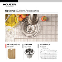 Thumbnail for Houzer Belleo 32 inch Stainless Steel Drop-in Topmount Single Bowl Offset Kitchen Sink with Strainer & Grid