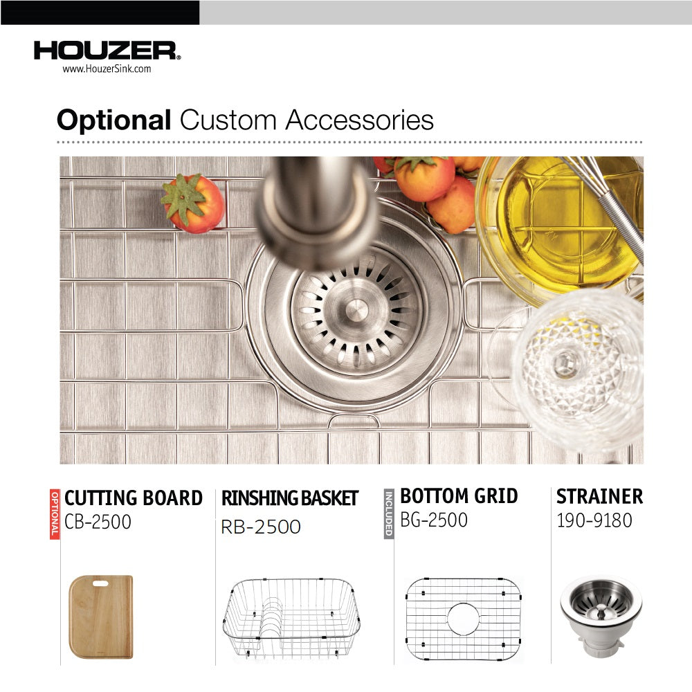 Houzer Belleo 23 inch Stainless Steel Drop-in Topmount Single Bowl Kitchen Sink with Strainer & Grid