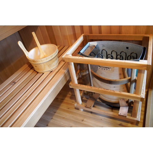 SunRay Charleston 4-Person Indoor Traditional Sauna Double Bench with 6kW Harvia Heater