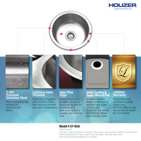 Thumbnail for Houzer Club 18 inch Stainless Steel Undermount Single Round Bowl Bar Sink with Strainer