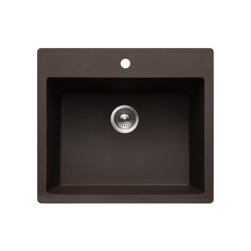 Houzer Quartztone 25 inch Granite Composite Drop-in Topmount Single Bowl Kitchen Sink