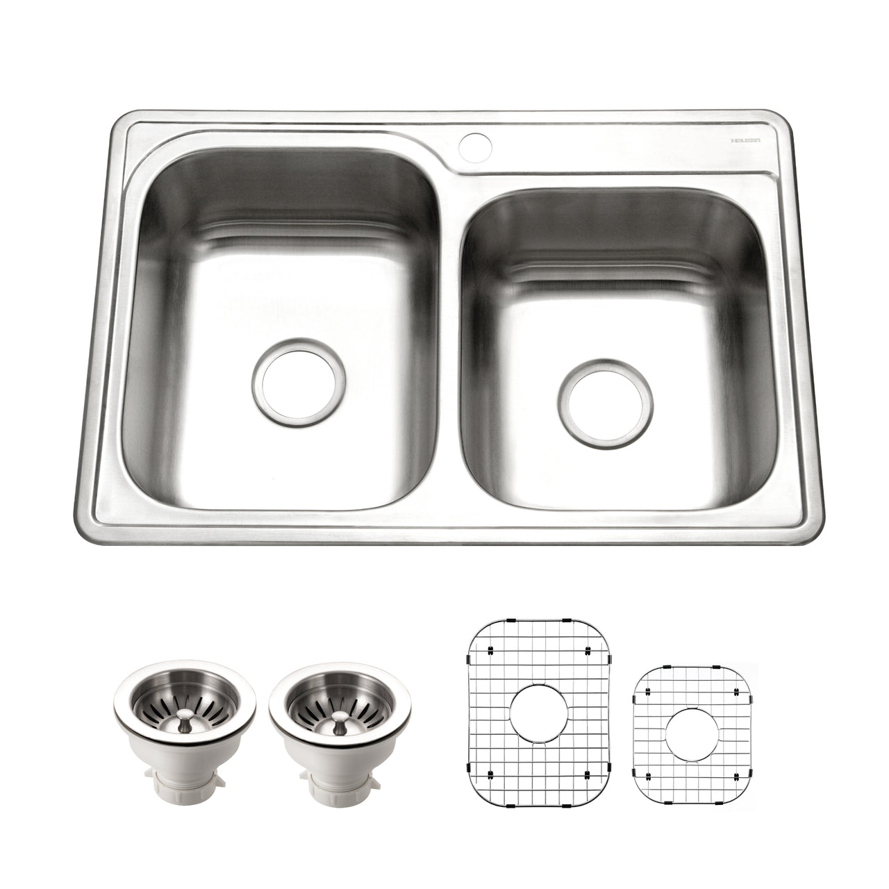 Houzer Glowtone 33 inch Stainless Steel Drop-in Topmount 60/40 Double Bowl Kitchen Sink, Nested 20-Pack