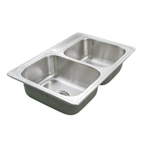 Thumbnail for Houzer Glowtone 33 inch Stainless Steel Drop-in Topmount 60/40 Double Bowl Kitchen Sink, Nested 20-Pack