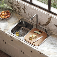 Thumbnail for Houzer Glowtone 33 inch Stainless Steel Drop-in Topmount 60/40 Double Bowl Kitchen Sink, Nested 20-Pack