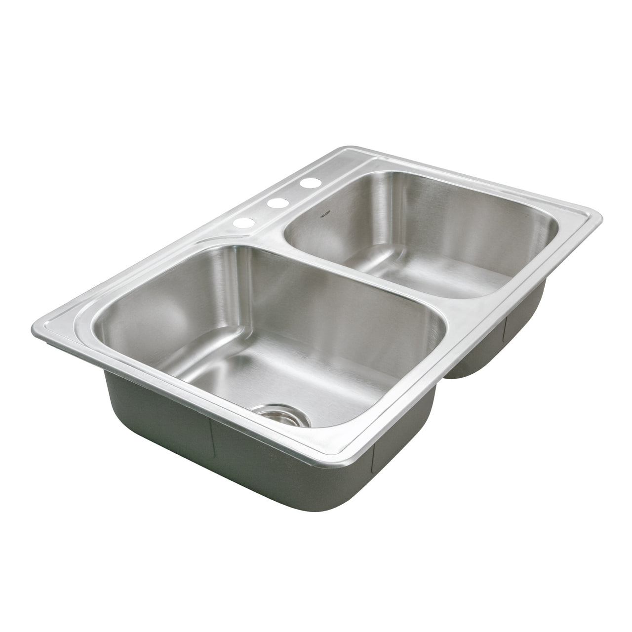 Houzer Glowtone 33" Stainless Steel Topmount 60/40 Double Bowl Kitchen Sink with Strainers & Grids