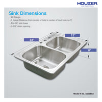 Thumbnail for Houzer Glowtone 33 inch Stainless Steel Drop-in Topmount 60/40 Double Bowl Kitchen Sink, Nested 20-Pack