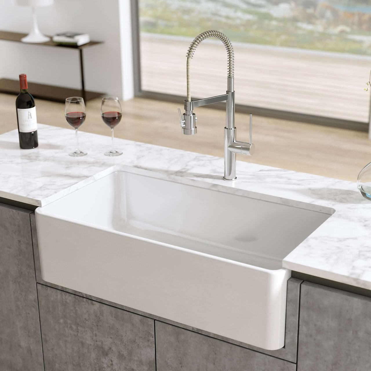 LaToscana 36" Single Bowl Reversible Farmhouse Fireclay Kitchen Sink in White