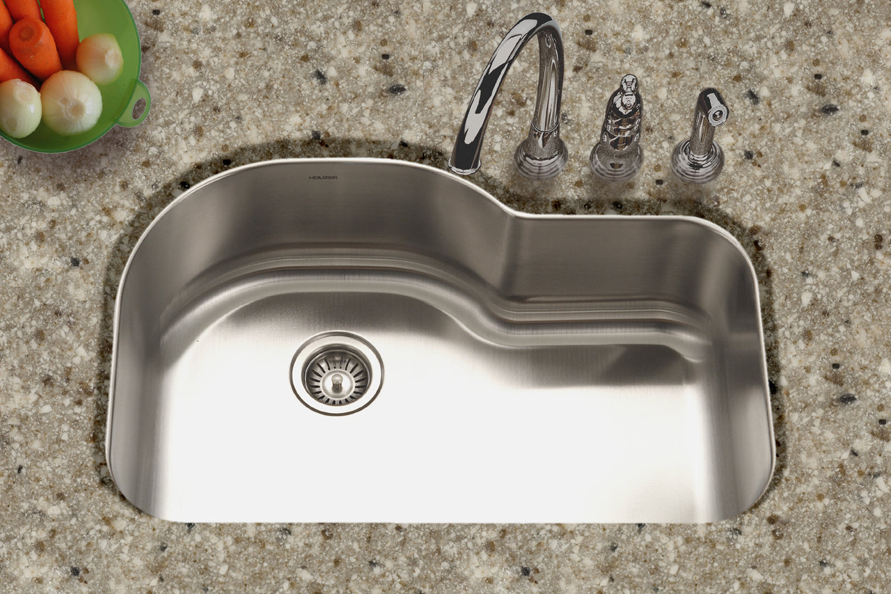 Houzer Medallion Designer 32 inch Stainless Steel Undermount Offset Single Bowl Kitchen Sink with Strainer