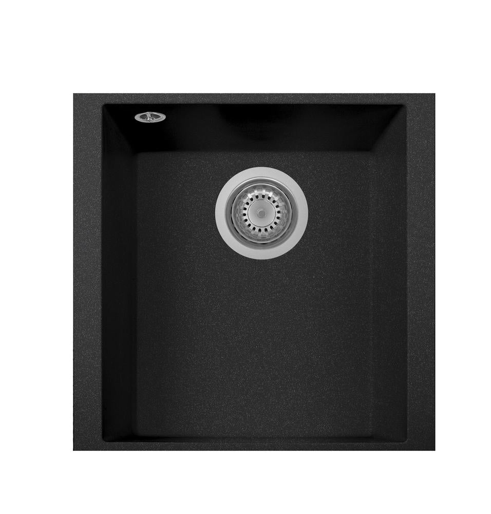 LaToscana 16" One Series Single Bowl Metallic Undermount Quartz Kitchen Sink in Black