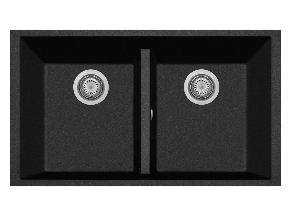 LaToscana 33" One Series Double Bowl Metallic Undermount Rectangular Kitchen Sink in Black