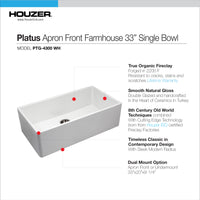 Thumbnail for Houzer Platus White Fireclay Apron Front Farmhouse Single Bowl Kitchen Sink
