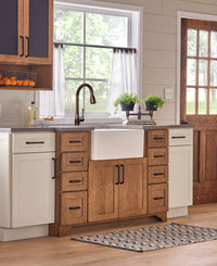 Thumbnail for Houzer Platus White Fireclay Apron Front Farmhouse Single Bowl Kitchen Sink with Strainer & Grid