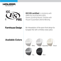 Thumbnail for Houzer Platus White Fireclay Apron Front Farmhouse Single Bowl Kitchen Sink with Strainer & Grid