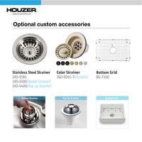 Thumbnail for Houzer Platus White Fireclay Apron Front Farmhouse Single Bowl Kitchen Sink with Strainer & Grid