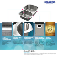 Thumbnail for Houzer Eston Stainless Steel Undermount Double Small Bowl Offset Kitchen Sink, Nested 20-Pack