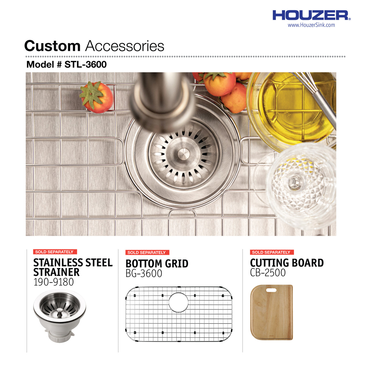 Houzer Eston Stainless Steel Undermount Single Bowl Kitchen Sink with Strainer & Bottom Grid