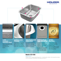 Thumbnail for Houzer Eston Stainless Steel Undermount Single Bowl Kitchen Sink with Strainer & Bottom Grid