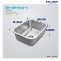 Thumbnail for Houzer Eston Stainless Steel Undermount Single Bowl Kitchen Sink with Strainer & Bottom Grid