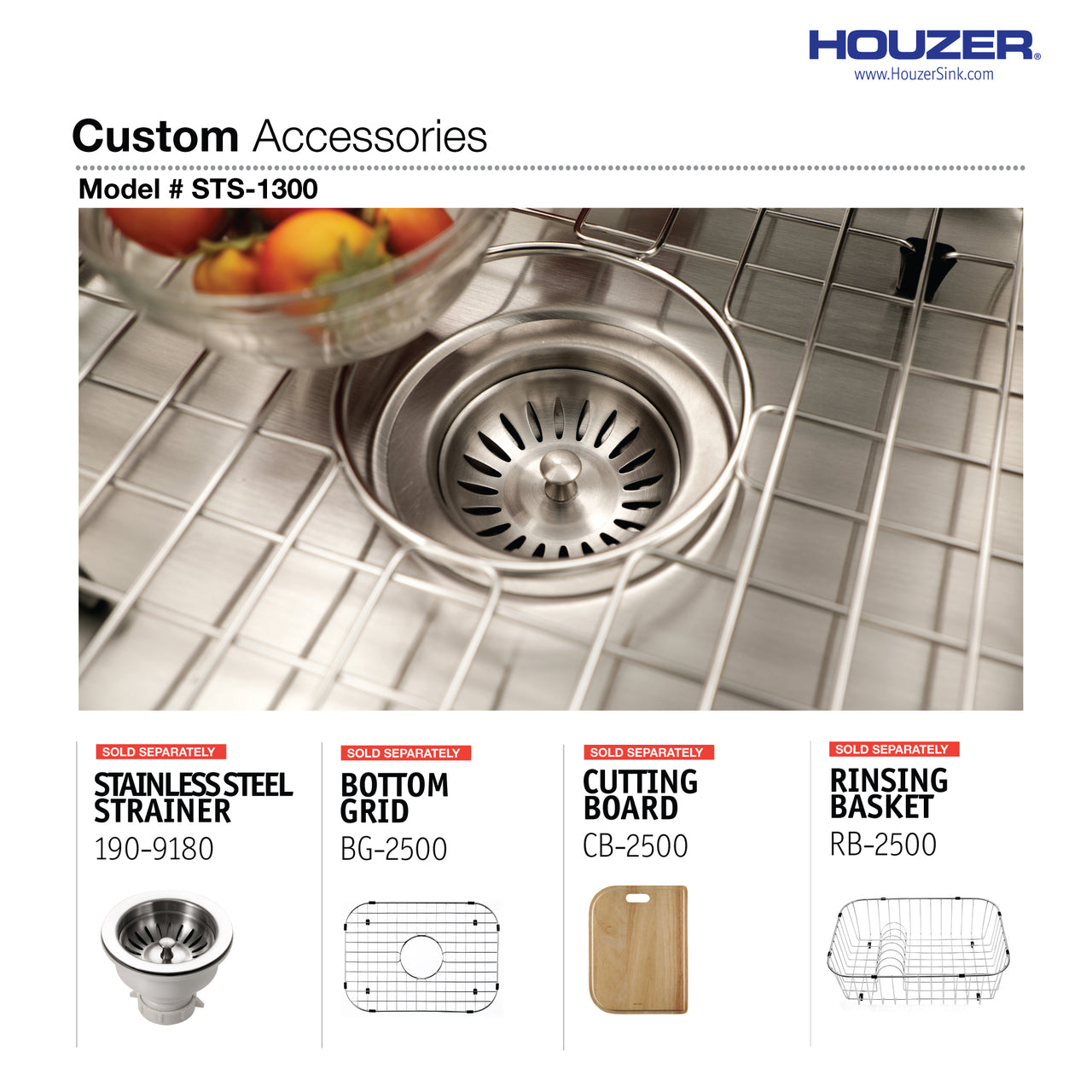 Houzer Eston Stainless Steel Undermount Single Bowl Kitchen Sink with Strainer & Bottom Grid