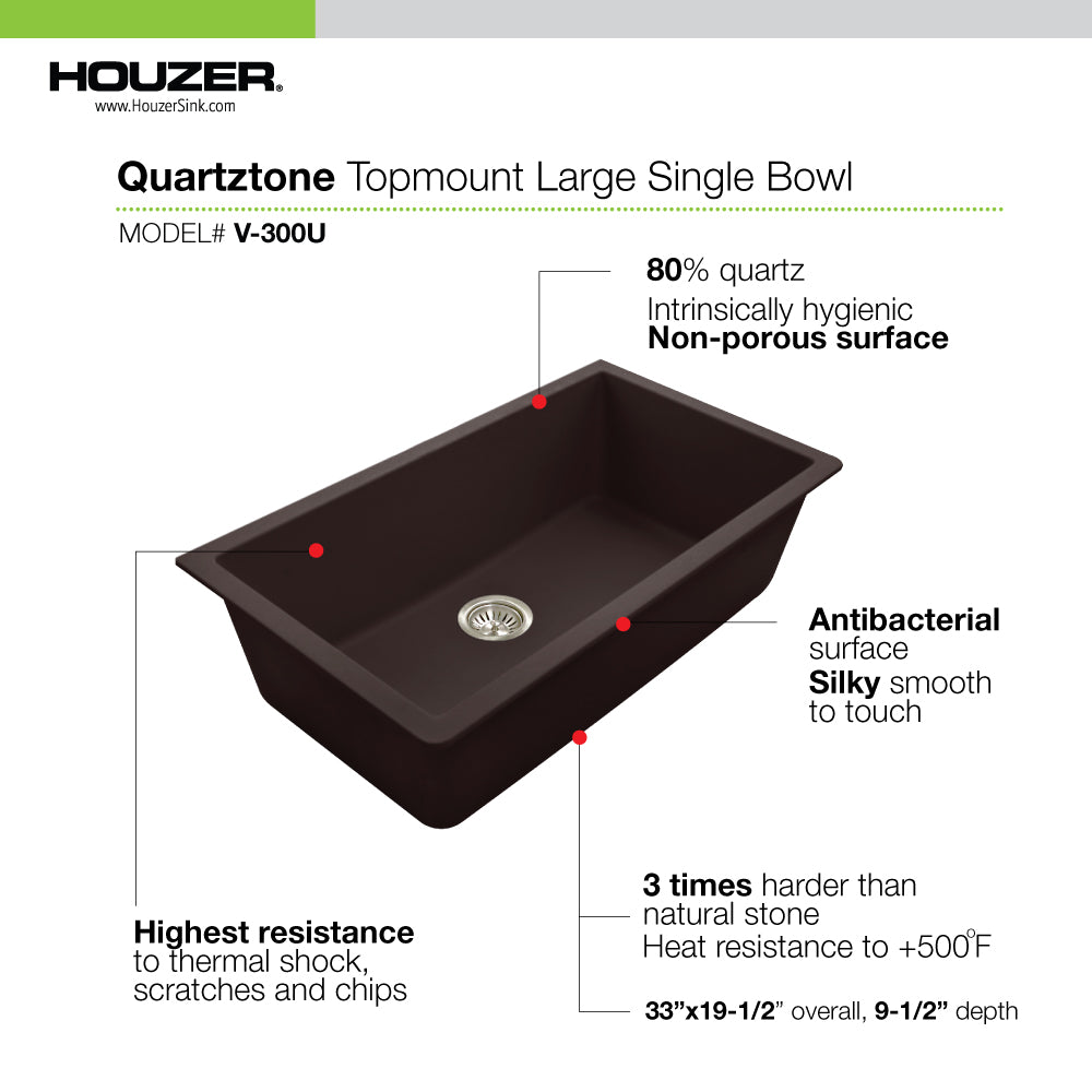 Houzer Quartztone 33 inch Granite Composite Undermount Single Bowl Kitchen Sink