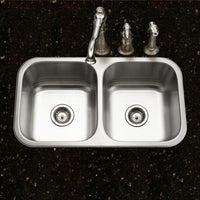 Thumbnail for Houzer Belleo 32 inch Stainless Steel Drop-in Topmount 50/50 Double Bowl Kitchen Sink with Strainers & Grids