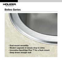 Thumbnail for Houzer Belleo 32 inch Stainless Steel Drop-in Topmount 50/50 Double Bowl Kitchen Sink with Strainers & Grids