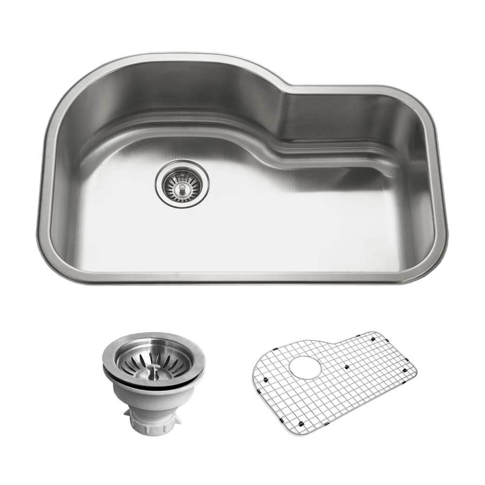 Houzer Belleo 32 inch Stainless Steel Drop-in Topmount Single Bowl Offset Kitchen Sink with Strainer & Grid