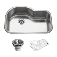 Thumbnail for Houzer Belleo 32 inch Stainless Steel Drop-in Topmount Single Bowl Offset Kitchen Sink with Strainer & Grid