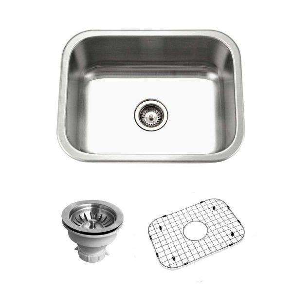 Houzer Belleo 23 inch Stainless Steel Drop-in Topmount Single Bowl Kitchen Sink with Strainer & Grid