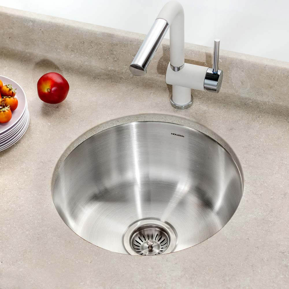 Houzer Club 18 inch Stainless Steel Undermount Single Round Bowl Bar Sink with Strainer