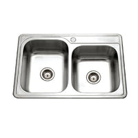 Thumbnail for Houzer Glowtone 33 inch Stainless Steel Drop-in Topmount 60/40 Double Bowl Kitchen Sink, Nested 20-Pack