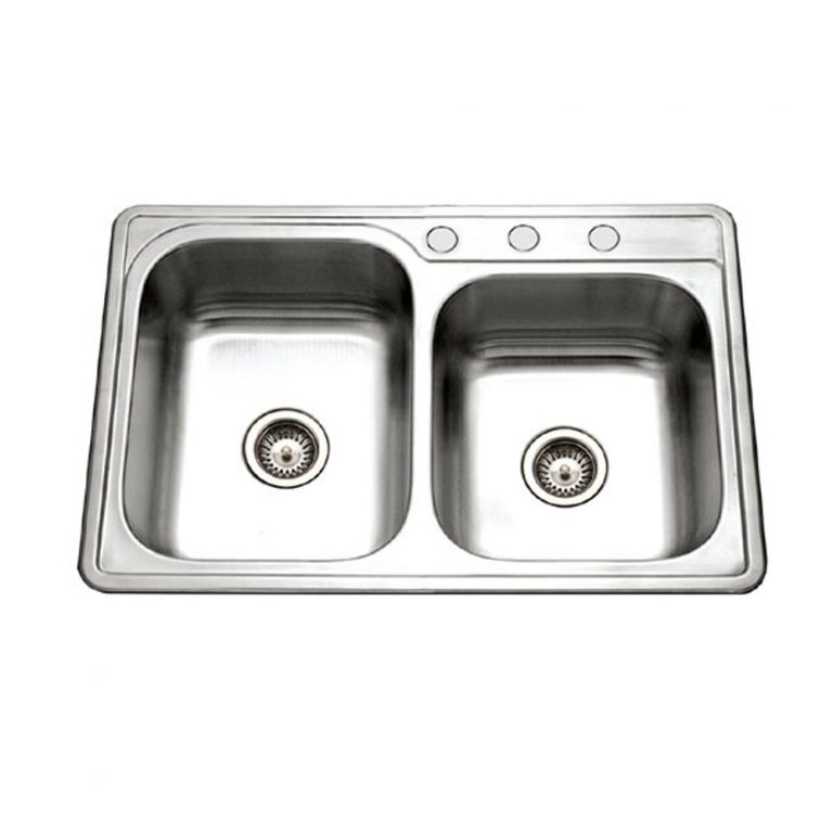 Houzer Glowtone 33 inch Stainless Steel Drop-in Topmount 60/40 Double Bowl Kitchen Sink, Nested 20-Pack